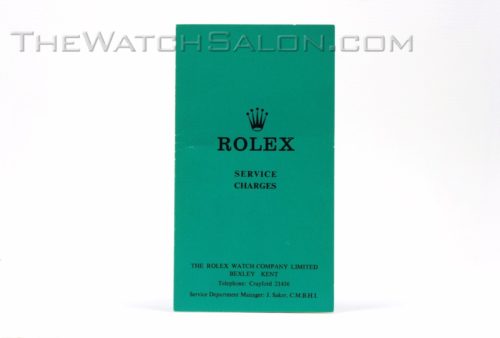rolex service charge booklet 1971